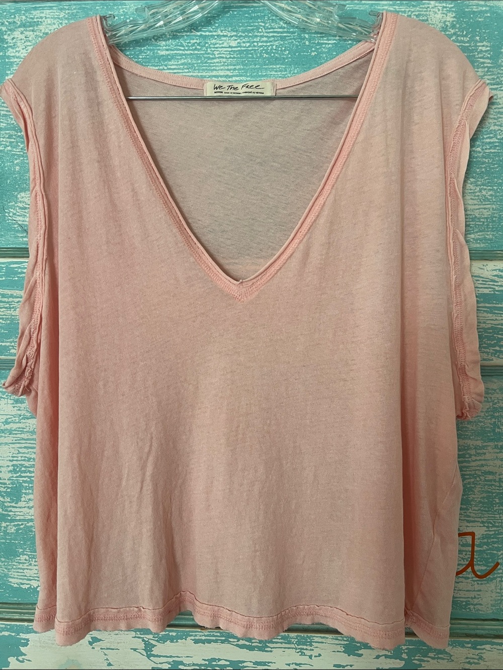 We The Free Pale Pink Slub V-Neck Tank Top